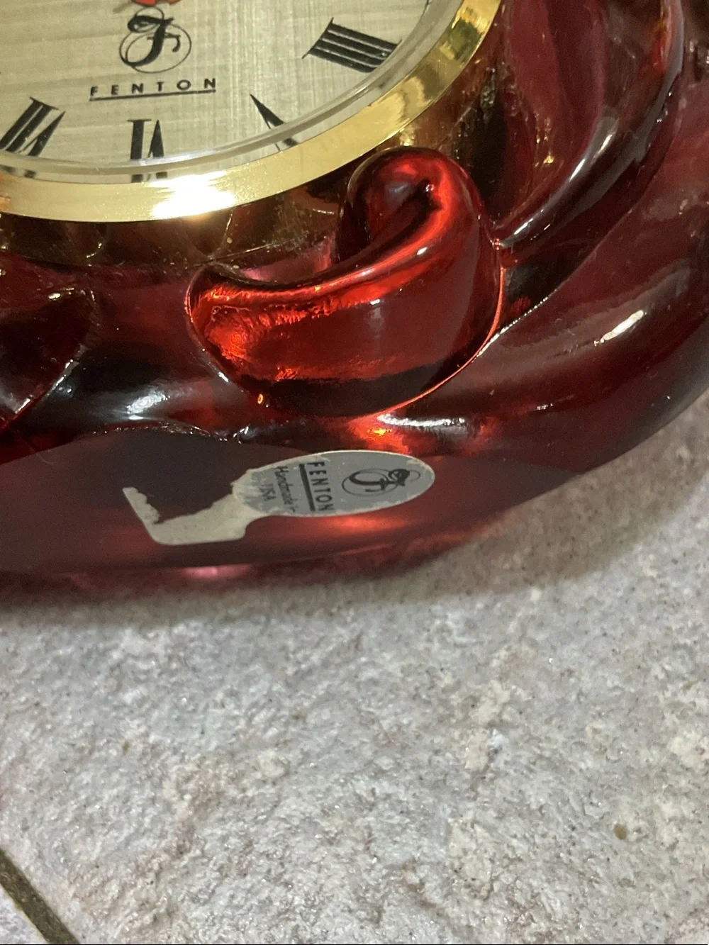 Fenton Glass Mantel Clock with Gold Bezel cranberry